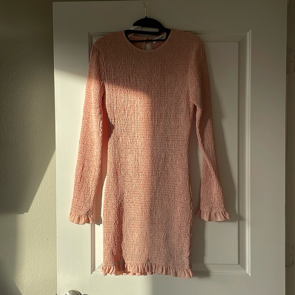 Missguided Longsleeve Blush Dress Ruffled Hem & Sleeve Size 10 Euro 42